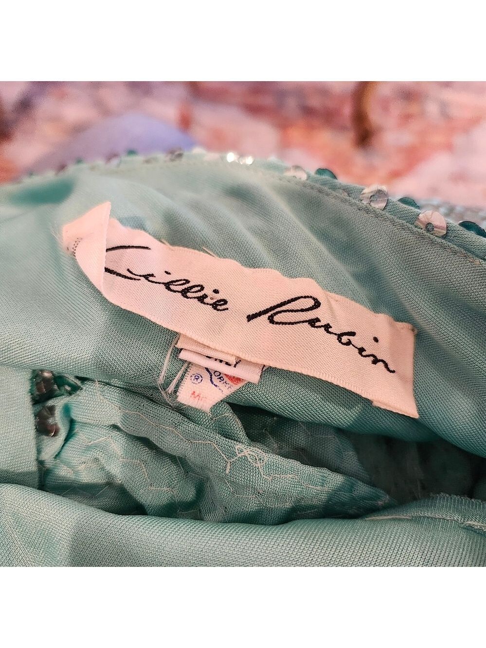 Vintage Lillie Rubin Liquid Sequin Seafoam Green Evening Dress Gown 8 - Picture 7 of 12